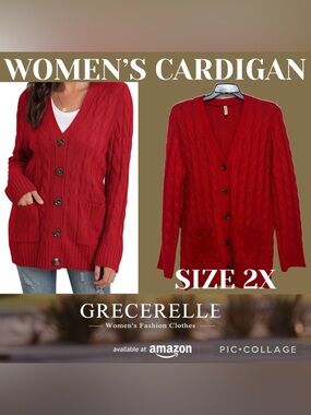GRECERELLE Women's Long Sleeve Open Front Button Down Cardigan Sweater Size 2X